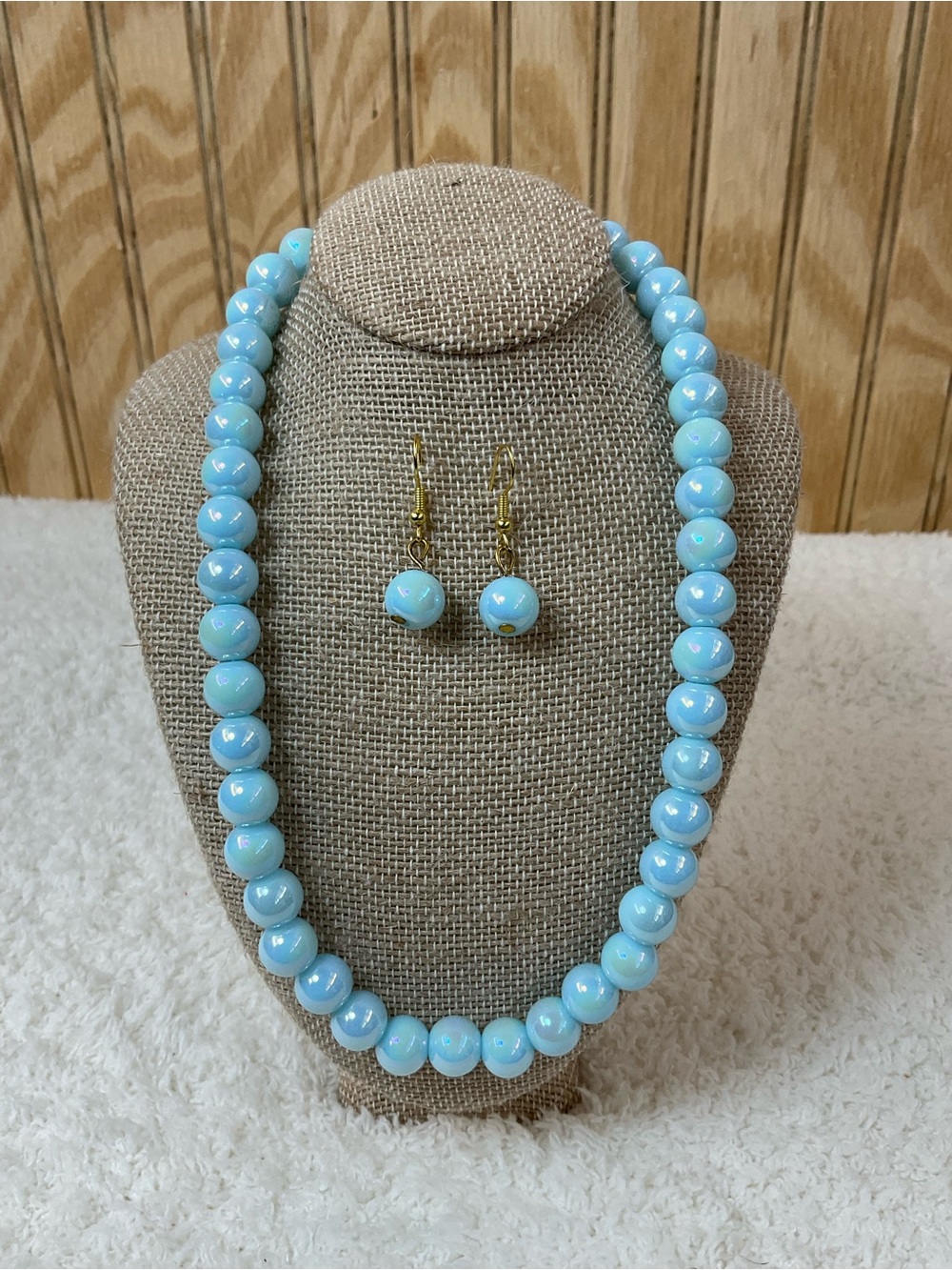 Blue Beaded Necklace and Earring Set - Classic Women's Jewelry